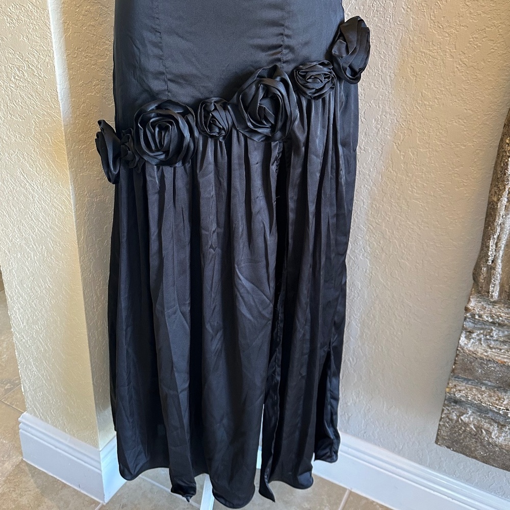 Whimsigoth/ Gothic Black Satin Maxi Dress, Size S - Picture 3 of 13